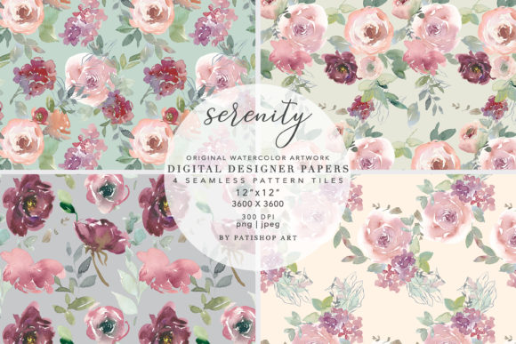 Blush Burgundy Watercolor Pattern Set