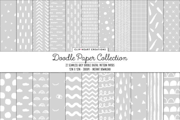 Gray Doodle Seamless Digital Papers for Invitations, Fabric, and More