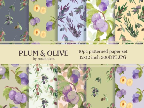 Plums and Olives Scrapbook Paper Set