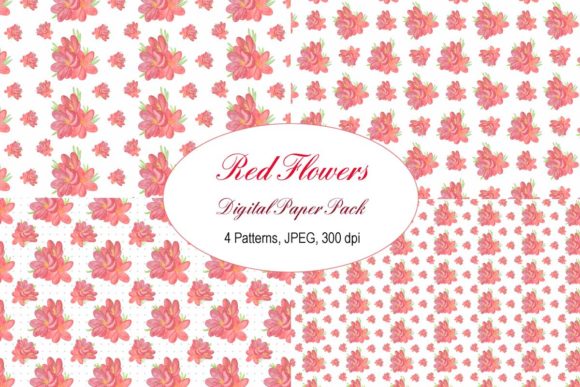 Red Fancy Flower Digital Paper