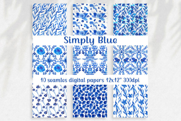 Seamless Blue Floral Digital Papers Pack
