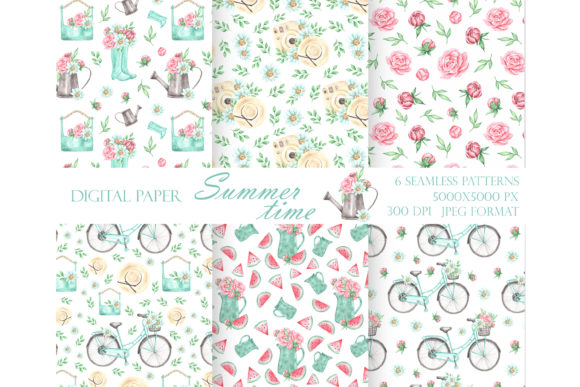 Summer Seamless Pattern: Bicycle, Rustic and Summer Time Digital Paper